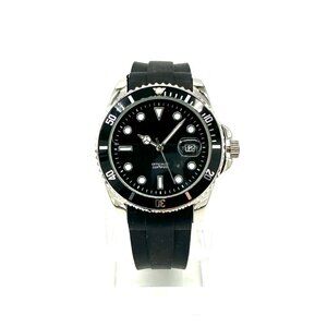 Silver Black Round Rubber Silicone Strap Luxury Custom Date Watch